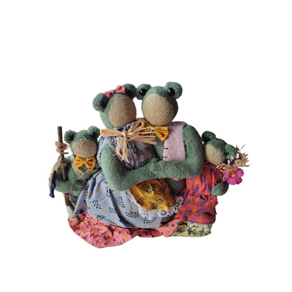 Vintage Fabric Frog Family Heavy Bottom Door Stopper 9”x7”